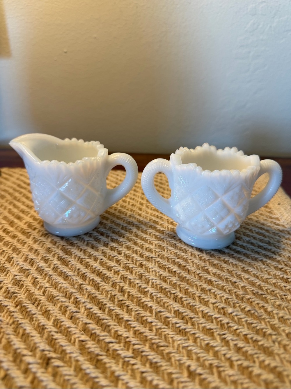 Vintage Westmoreland Miniature Milk Glass Creamer and Sugar Bowl Set